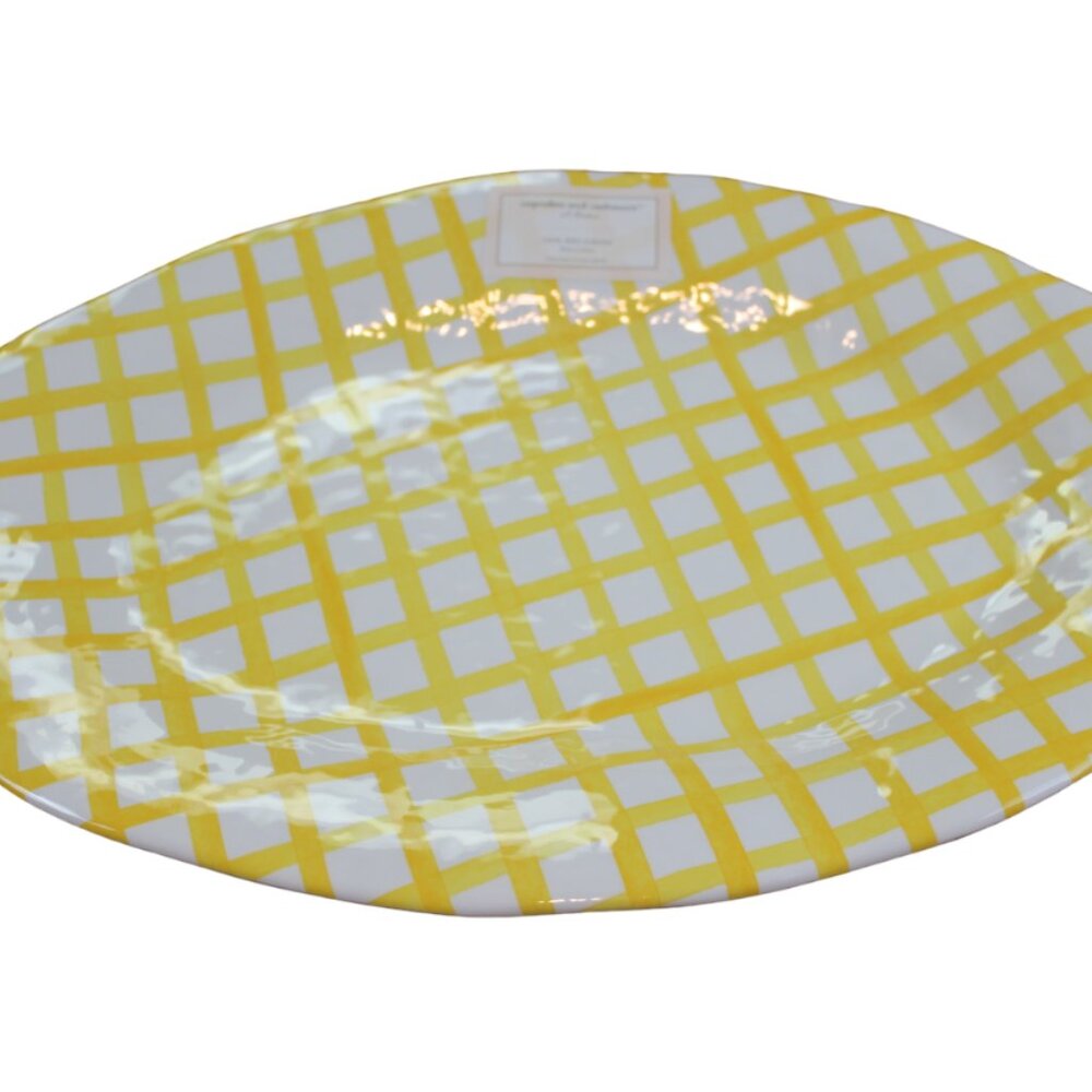 Cupcakes and Cashmere Yellow White Oval Platter Serving Tray 18" Melamine NWT